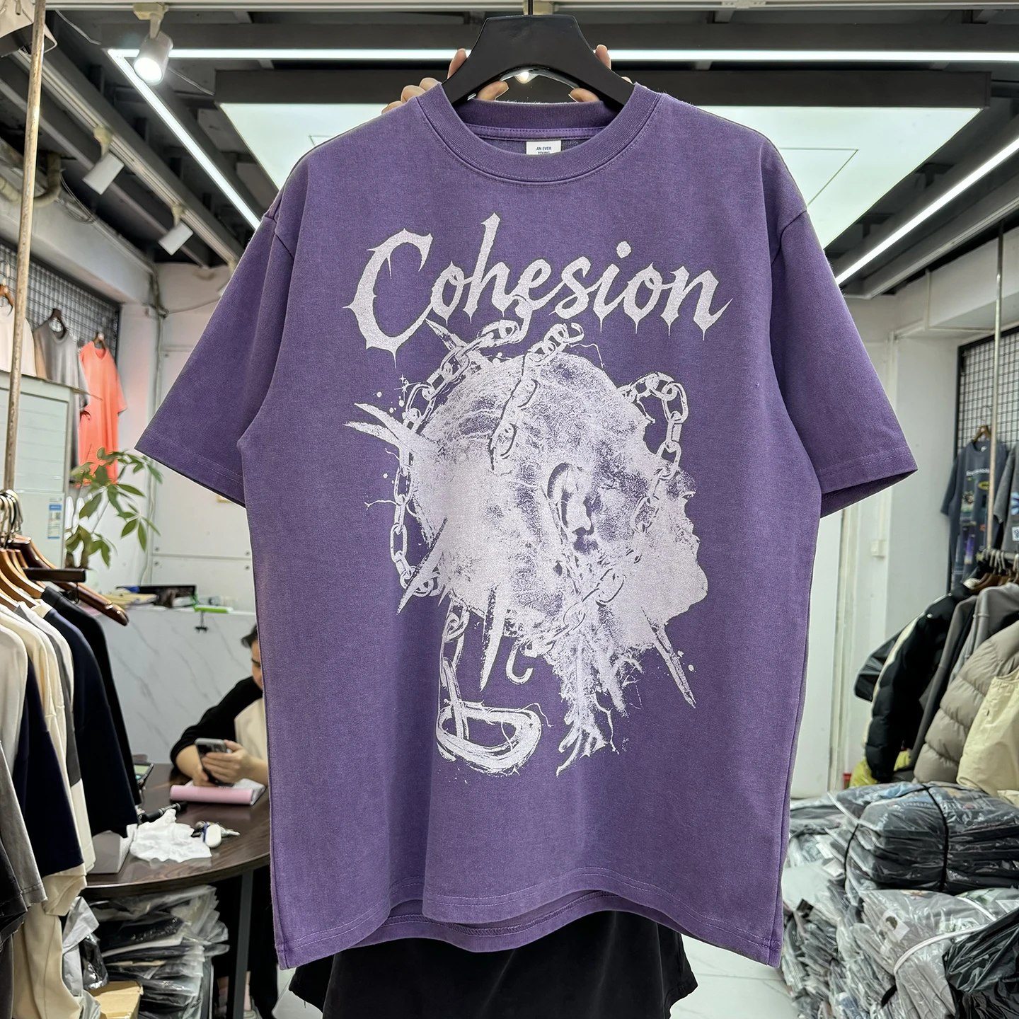

Retro Washed Abstract Pattern Letter Print Heavyweight Men's And Women's Loose Short Sleeve T-Shirt High Street Style Cotton Tee