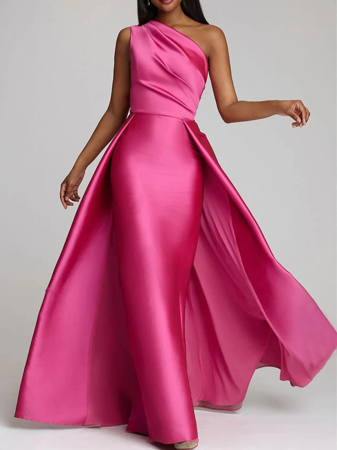 

Elegant Luxurious Prom Gown One Shoulder Sleeveless Satin Floor Length Sheath Overskirt Wedding Guest Dress 2025 Free Customized