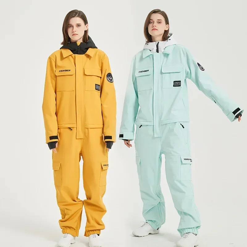 Pakaian Jumpsuit bertudung satu potong wanita, pakaian salju luar ruangan pria gunung tahan air kostum olahraga ski pakaian snowboard 2025