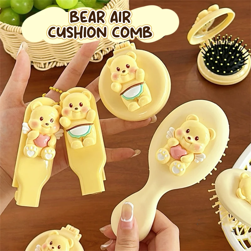 Mini Bear Foldable Head Massager Cartoon Air Bag Hair Comb Anti Static Styling Accessories Portable Children Girl Hair Brush