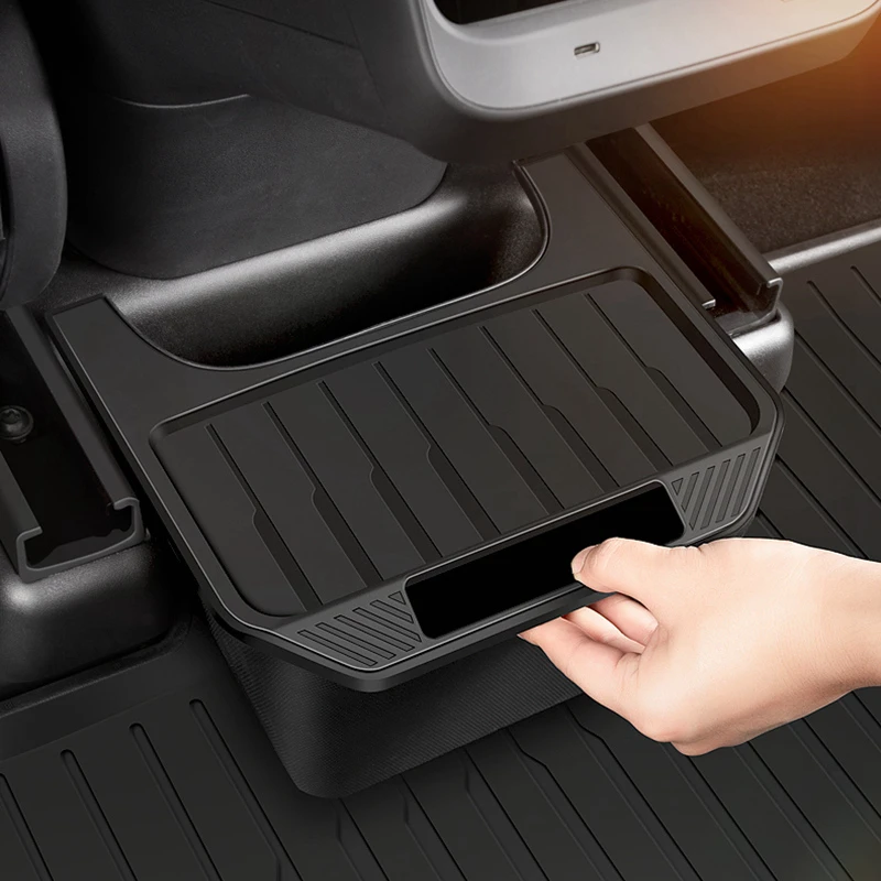 Per Tesla Model Y scatola portaoggetti per console centrale posteriore scatola organizer in TPE con coperchio pattumiera sotto il sedile accessori