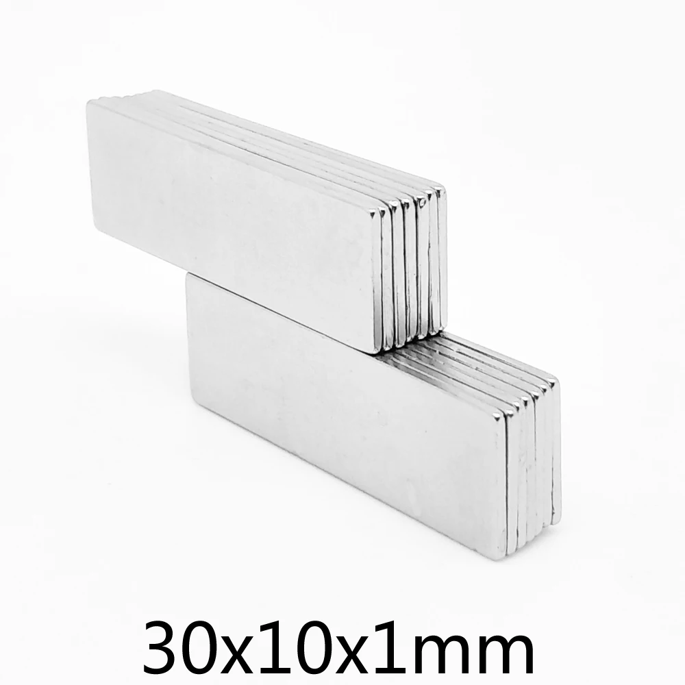 Image of 30x10x1mm Block Starke Magnete 30x10x1 Blatt Permanentmagnet aus Neodym mit 3M Selbstklebender Rückseite 30*10*1
