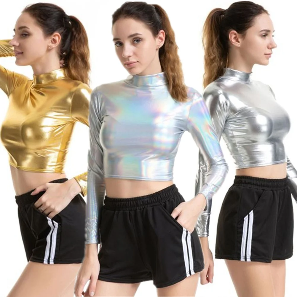 Patent Shiny Bustier Performance Clothes Colorful Long Sleeve Costume Nightclub Cosplay Woman Size Xl Women Bustier