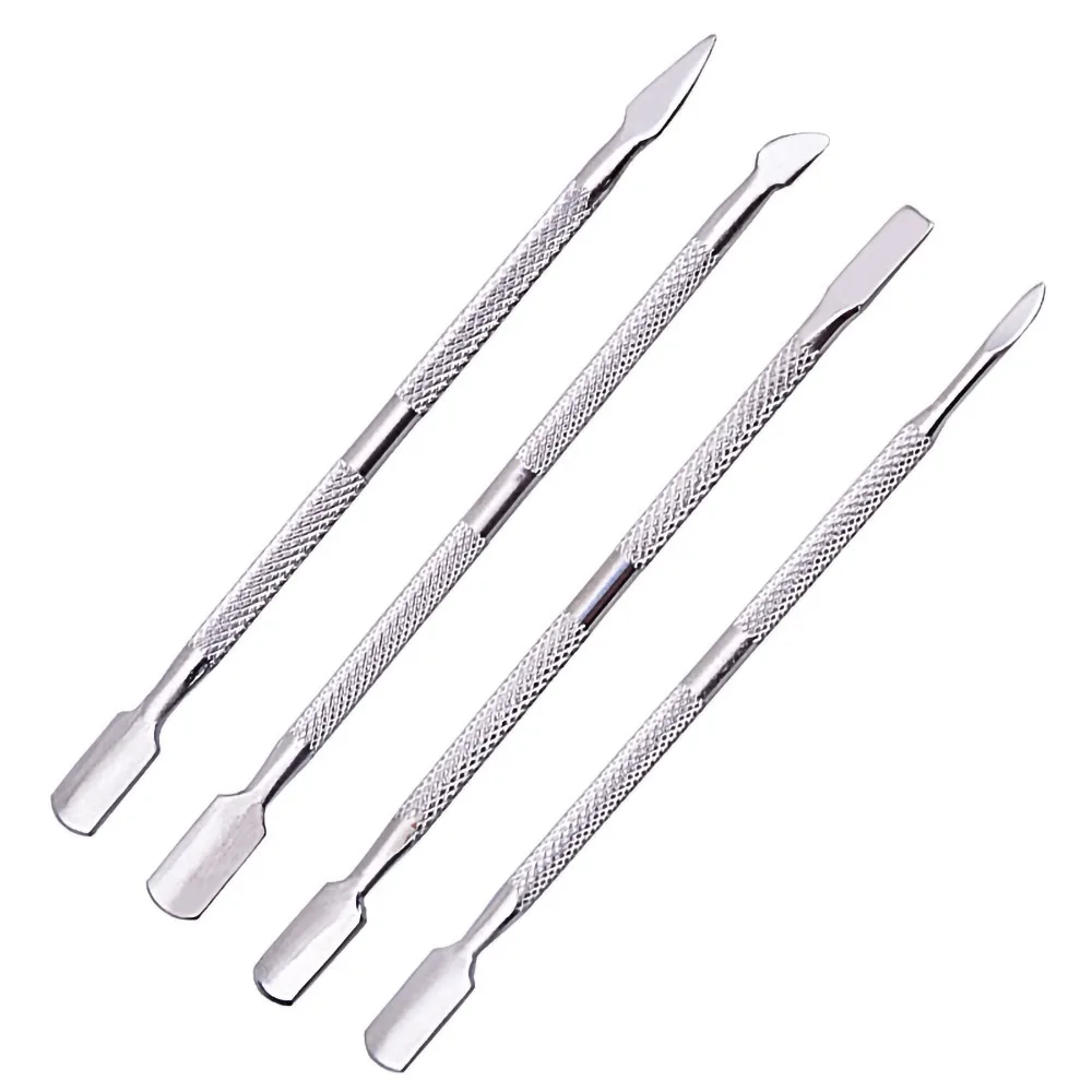 4pcs Stainless Steel Cuticle Pusher Textured Appearance Dual Ended Nail Cleaner Small Compact Durable Nail Scraper