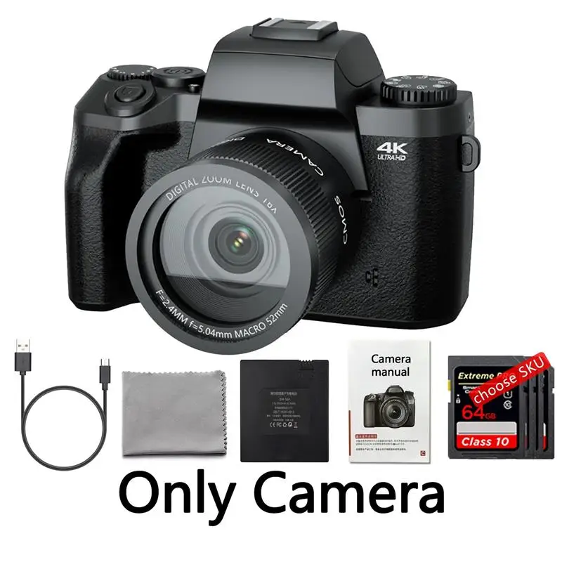 To 4K HD Digital Camera DSLR Camcorder 64MP Auto Focus Photography YouTube Streaming 16X Zoom Optical 4.0