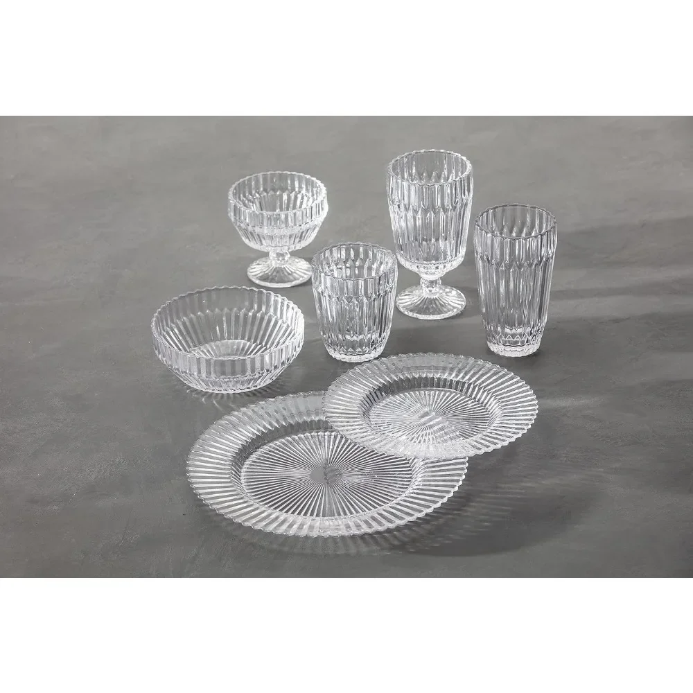 

Glass 12-piece Dinnerware Set Transparent Fashionable Kitchen Utensils Dinner Plates Set Complete Tableware For Cutlery New Bar