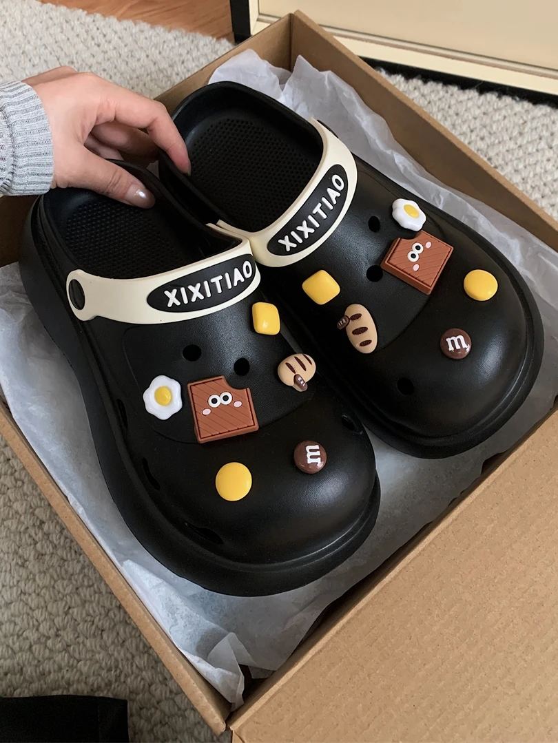 Thick Sole Garden Shoes DIY Cookie Hole Shoes For Women's Slippers Summer Outwear Sandals Versatile Soft Anti Slip Slippers