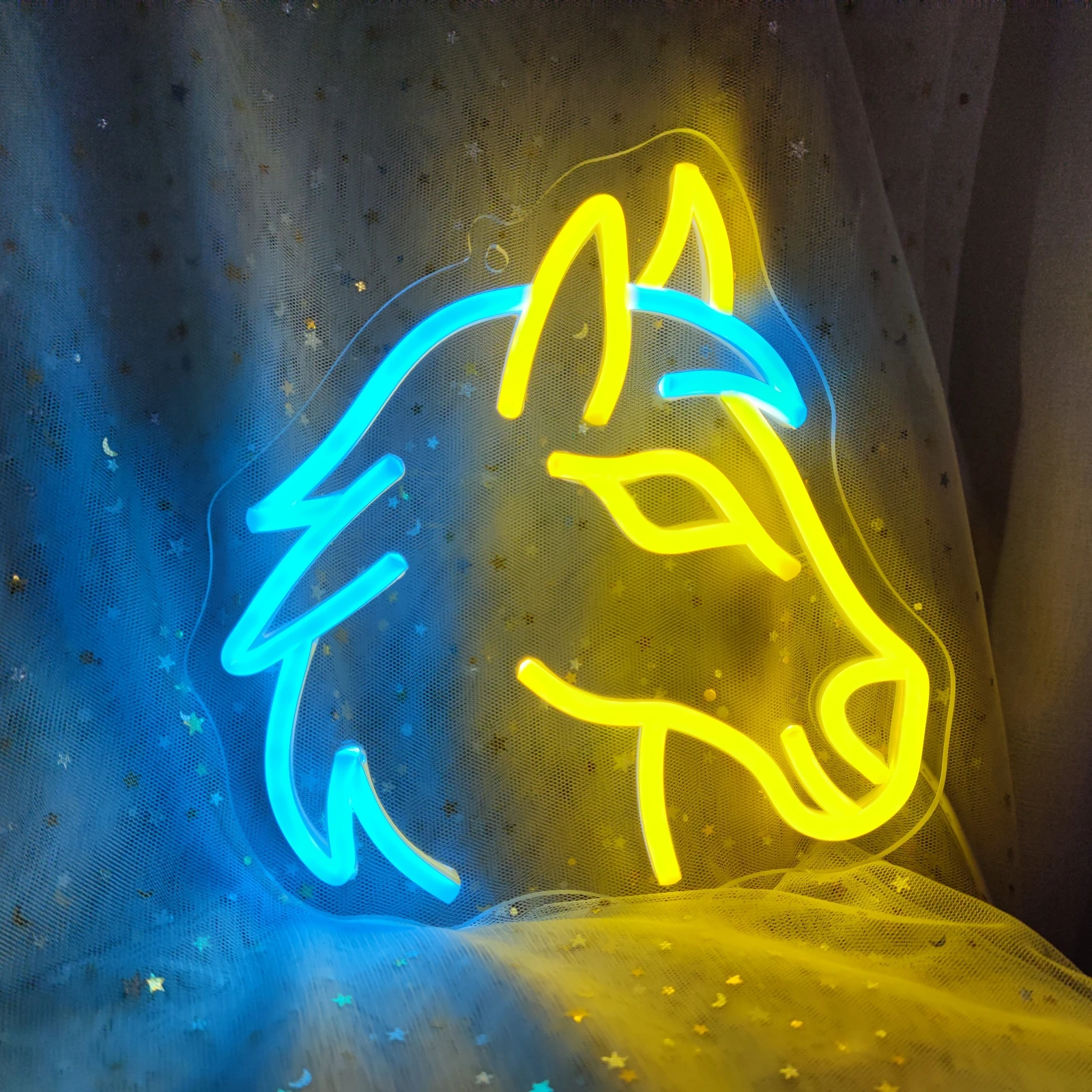 Horse Neon LED Light Sign, Blue and Yellow Horse for Wall Art, Business Store Logo, Bedroom Neon Signs, Christmas Gift