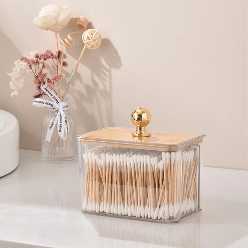 Bamboo Wooden Cover Transparent Storage Box Bedroom Living Room Desktop Storage Box With Cover Dustproof Storage Box