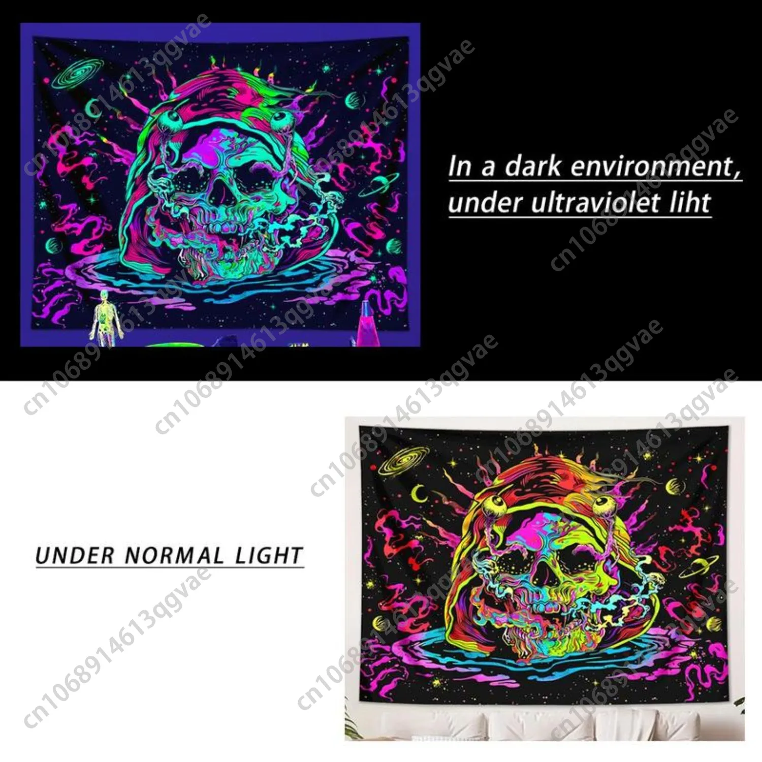 الجمجمة نمط نسيج الأشعة فوق البنفسجية استجابة الضوء الأسود نسيج الفضاء كوكب السماء المرصعة بالنجوم نسيج للمنزل غرفة نوم مخصص الديكور