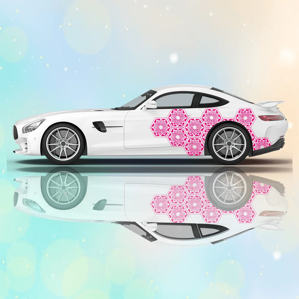 Hexagonal embedded line mandala sticker car sticker full body decal decoration covering scratches protect car sticker waterproof