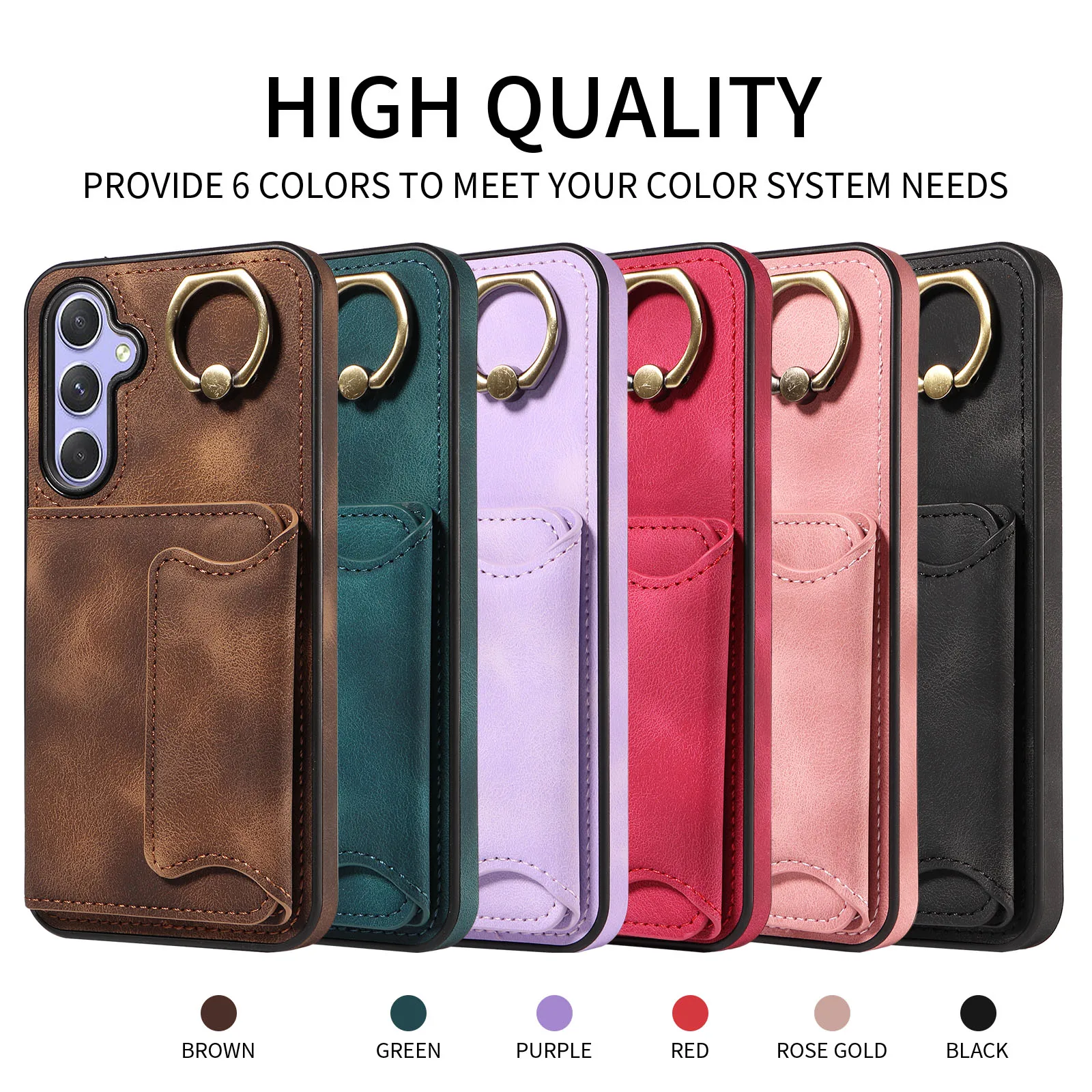 

Кожаный чехол-кошелек с защитой от падения и кольцом, кожаный чехол для телефона Samsung Galaxy A 42 43 51 53 54 72 73 91