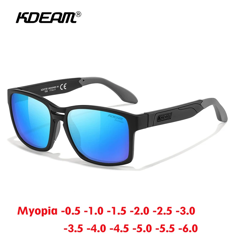 

KDEAM брендовые высококачественные квадратные солнцезащитные очки для близорукости мужские спортивные поляризационные очки 2025TR90 по рецепту модные UV400 от -0,50 до -6,0