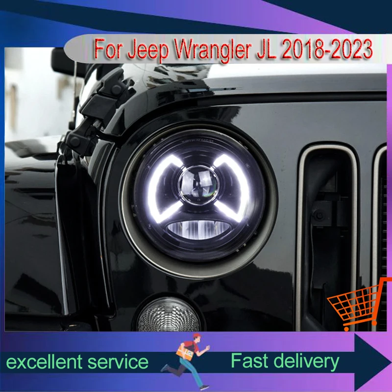 

Car Lamps For Jeep Wrangler JL 2018-2023 Front Lights LED Turn Signal DRL Headlight HID Projector Lens Refit Auto Tool Accessory
