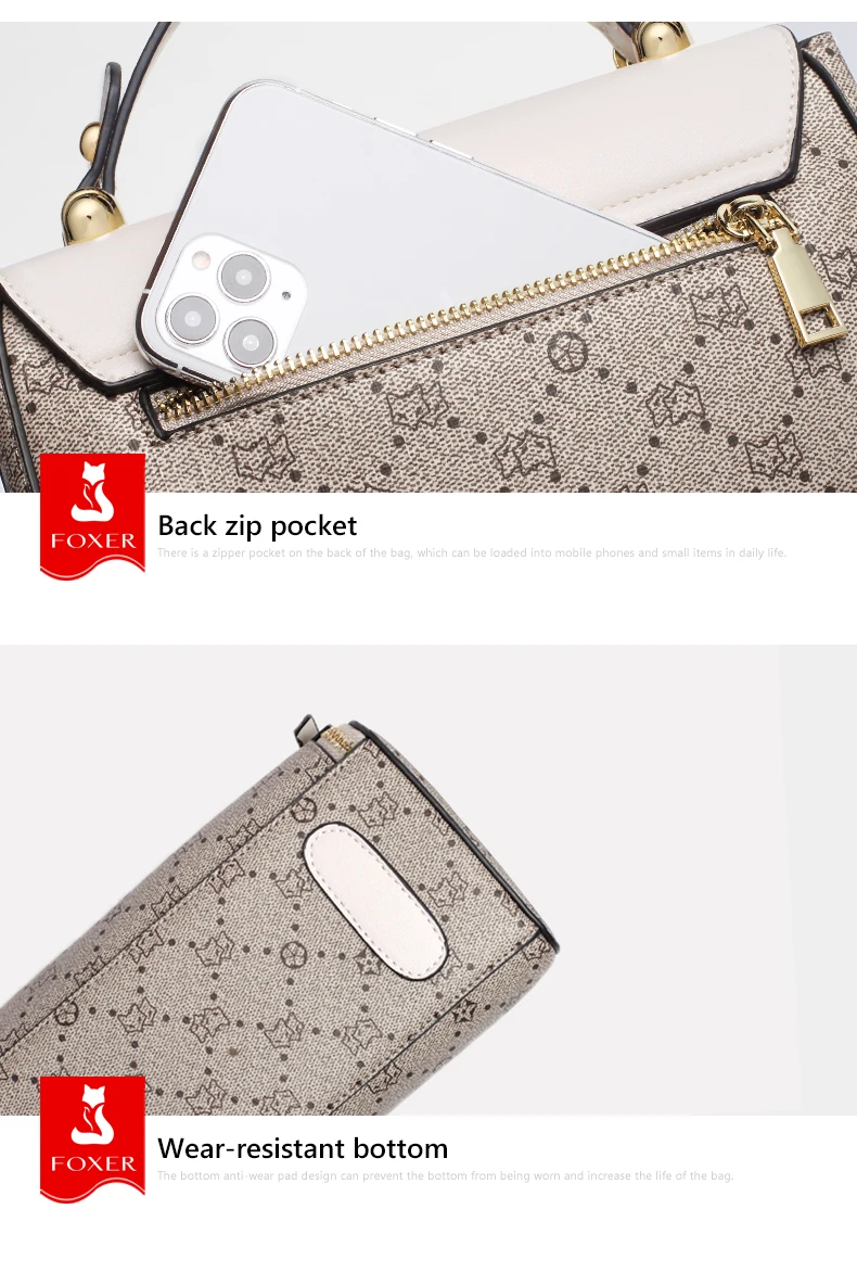 FOXER PVC-Leder Schulter-Crossbody-Taschen Vintage Signature Tote Bag Retro Mode Damenhandtasche Lässige Reisetasche für Frauen – Detail 18