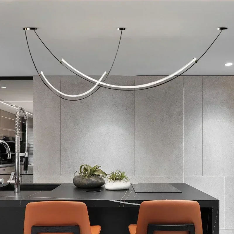 Nordic Modern Home Decoration Hanging Chandelier Lustre Minimalist Line Design Led Lights Living