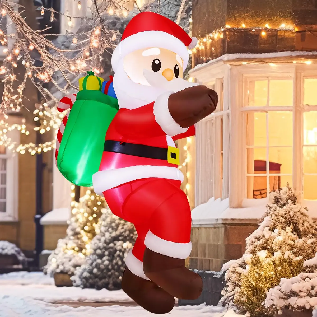 6.2 FT Christmas Inflatable Santa Claus LED Lights Blow up Santa Climbing to the Roof Hot Sale Outdoor Christmas Decorations