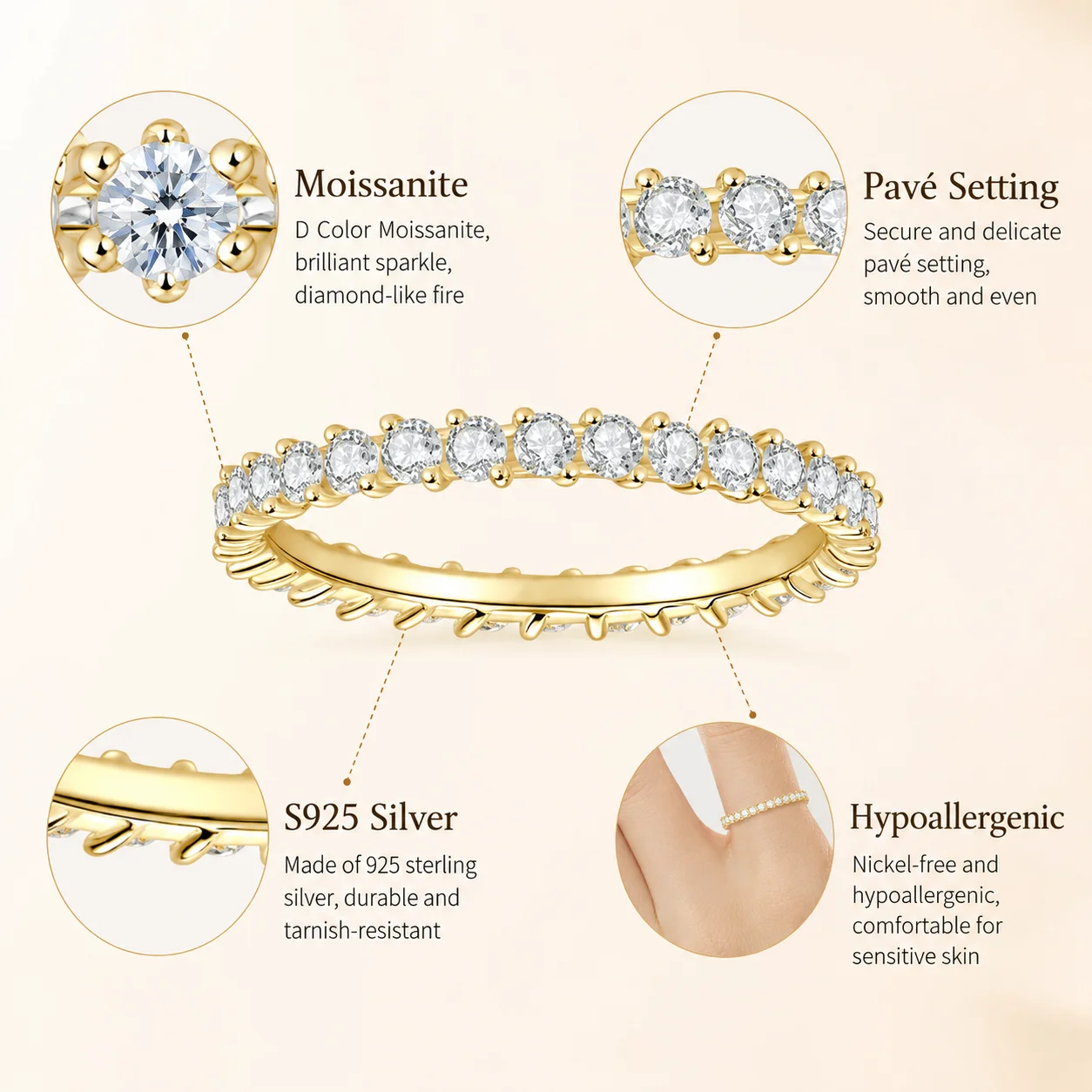 LongZhe S925 Silver Moissanite Eternity Ring 0.9CT D Color GRA Certified Diamond Tester Passed Fine Jewelry Gift view 6