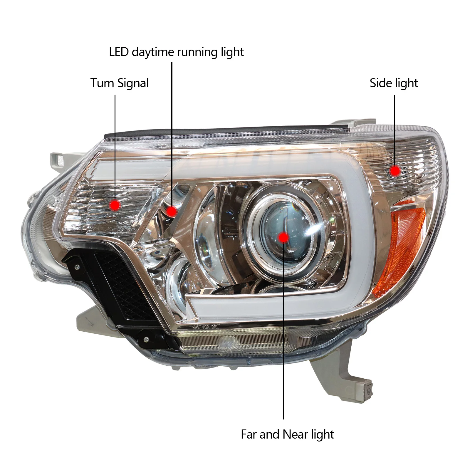 

12V Left/Right Chrome Headlights Car Light For 2012-2015 Toyota Tacoma, 19.68*19.29*13.78in, Halogen W/LED DRL Headlamps