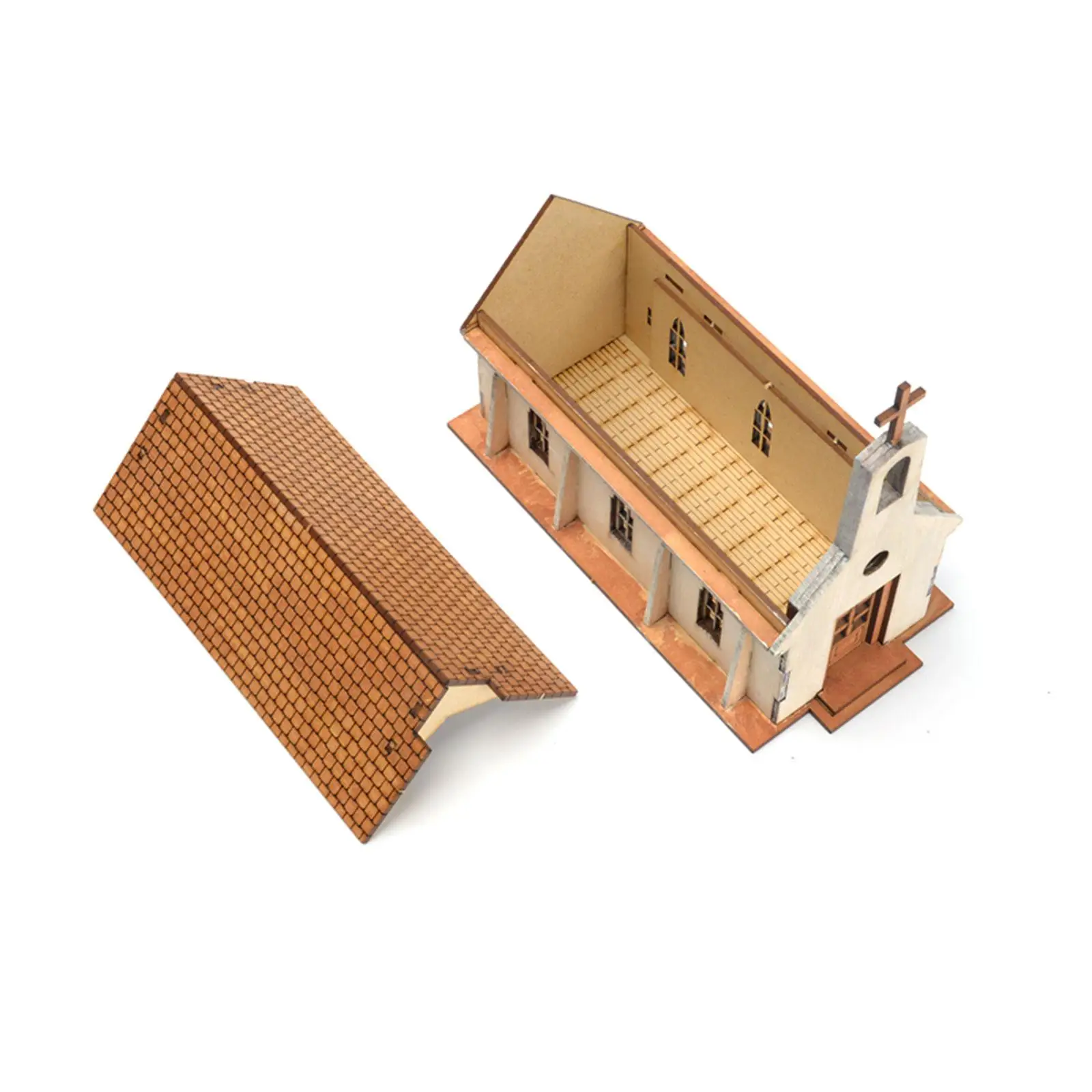 Wooden Churches Model Kit Desktop Ornament Architecture Toy Holiday Gift Unpainted Home Decor Accessories for Sceney Layout