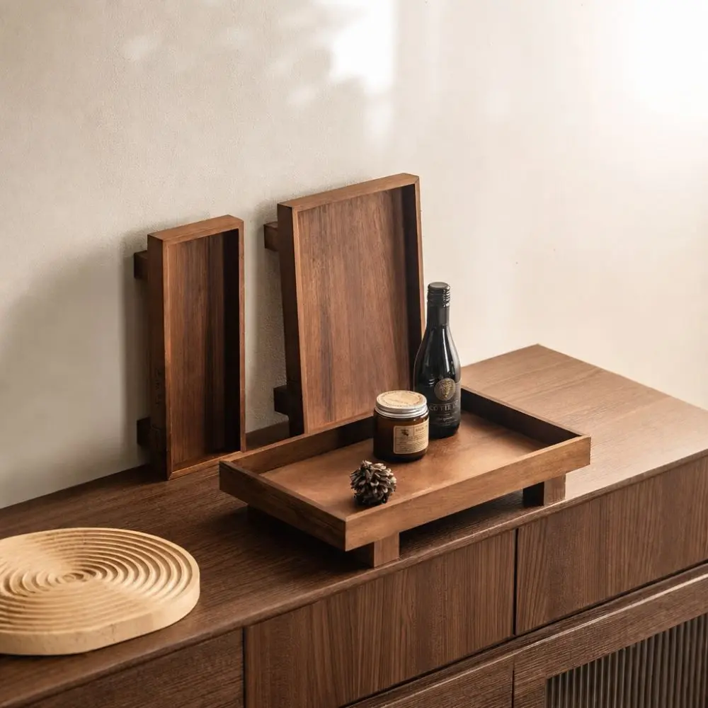Decorate Tray Japanese Style Wooden Tray Wooden Rectangular Gongfu Tea Tray Dessert Pallet Bathroom