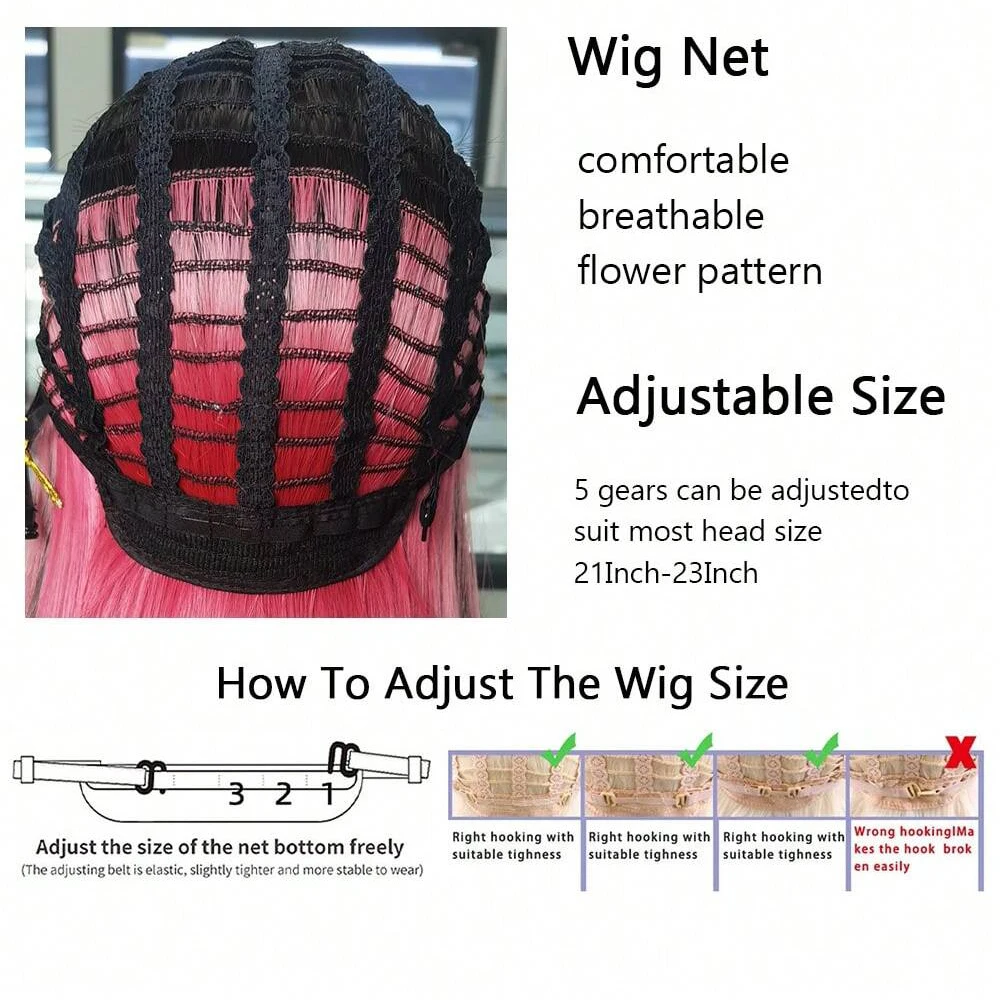 GAKA Pink Highlights Long Straight Lolita Synthetic Wig Double Color Hair Girl Cosplay Daily Use With Bangs