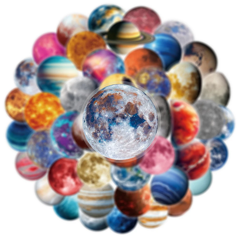 10/30/50pcs 투명 행성 달 스티커 우주 공간 낙서 데칼 DIY 노트북 가방 전화 멋진 만화 스티커 장난감