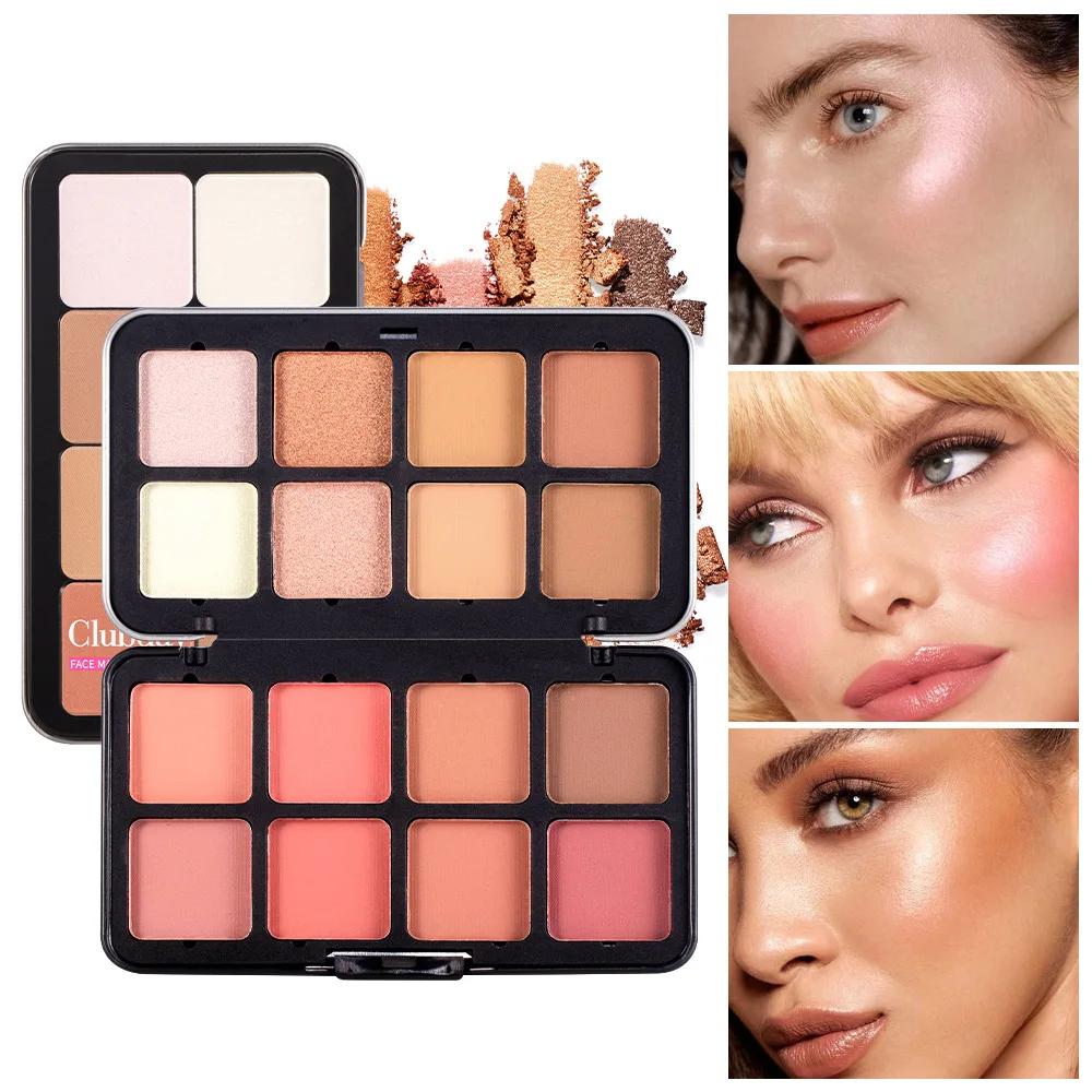 Alles-in-één gezichtspalet Matte Blush Highlighter Contourpoeder voor natuurlijke beeldhouwen en dag tot nacht Gezichtsbeeldhouwen Make-up