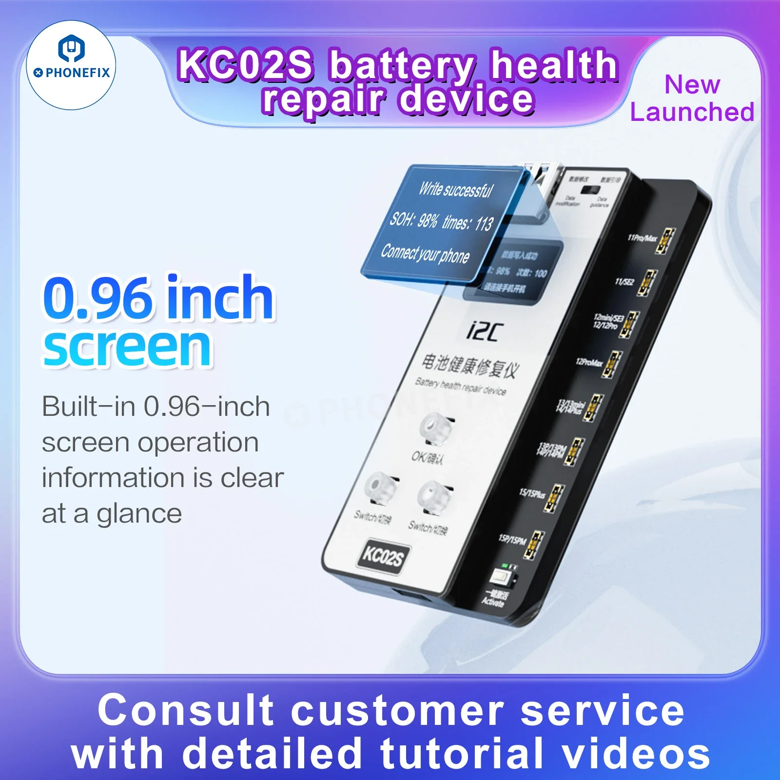 i2C KC02S Battery Repair Tester Battery Data Repair Expansion Board for IPhone Android Modify Battery Data Efficiency 100%
