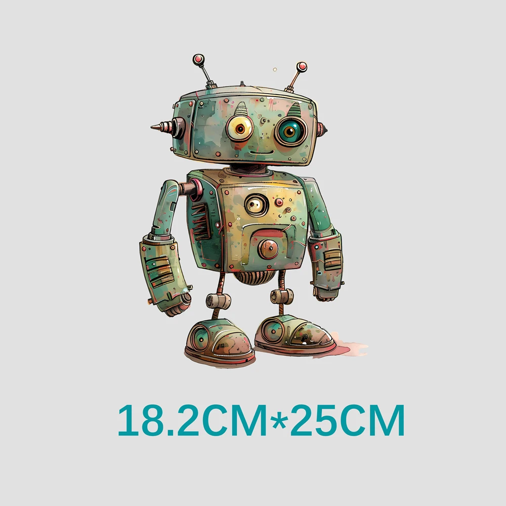 25cm Creative Colorful Robot Iron On Heat Transfer Stickers For Ironing Transfers For Clothing Diy Clothes Appliques