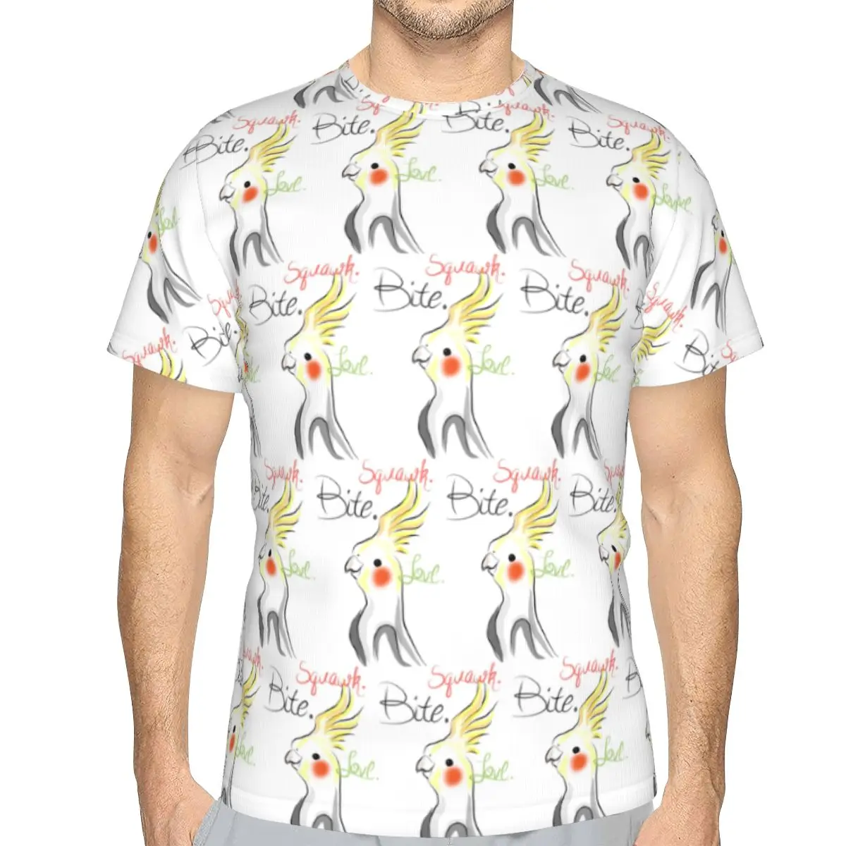 100% Cotton Cockatoo Cockatiel Parrot Squawk Bite Love T-Shirt Men's Fashion T Shirt Men Crew Neck Summer Shirts Tops