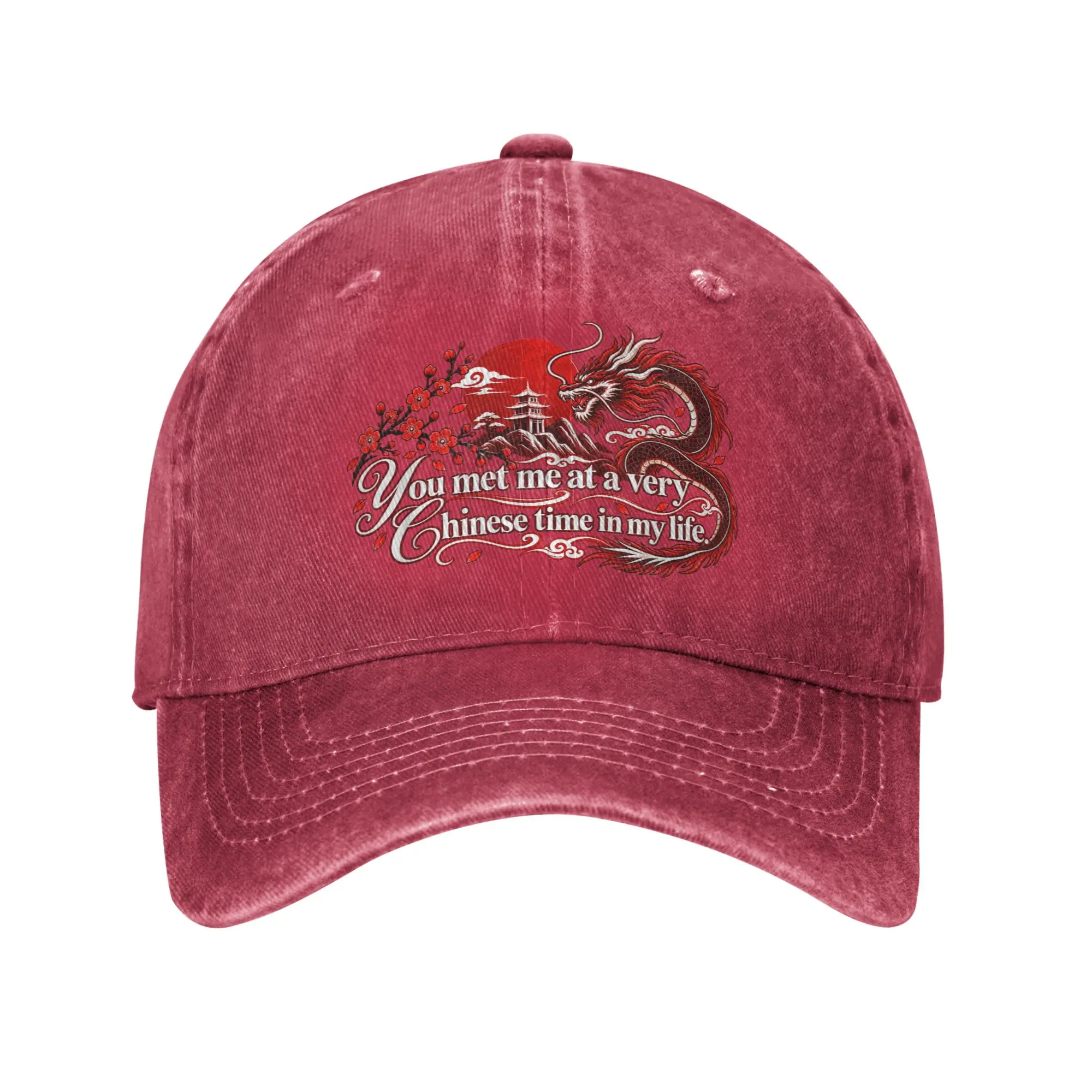 You Met Me At a Very Chinese Time in My Life Baseball Caps Distressed Denim Washed Snapback Cap Unisex Summer Caps Hat