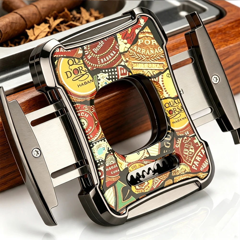 LUBINSKI Cigar Cutter Guillotine Luxury Double Blades Cigar Scissors Cutting Tool Shear Retro Style view 3