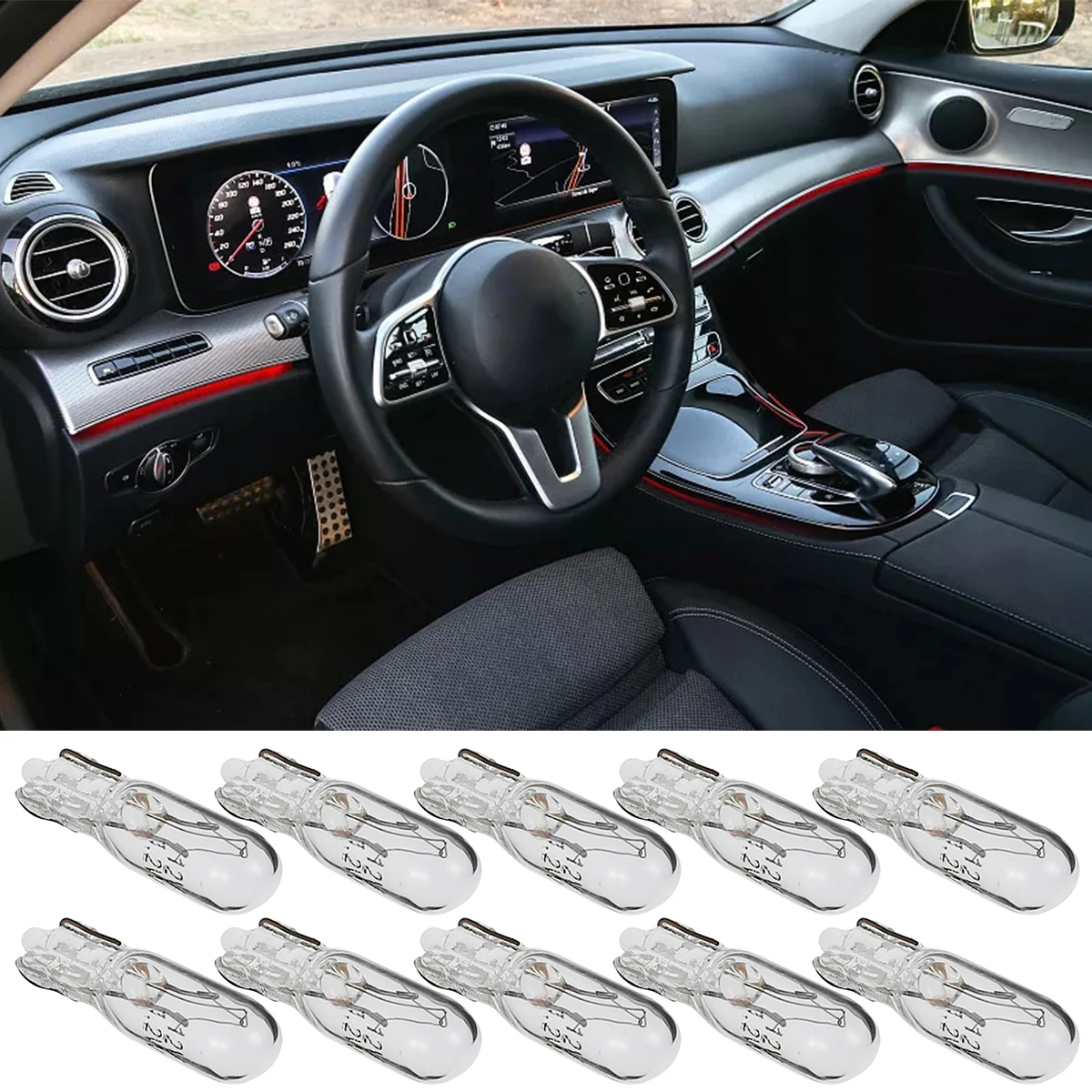 

10PCS/Set Dash Lights T5 12V Auto Halogen LED Bulbs 1.2W Instrument Cluster LED Bulbs UV Quartz Glass Dashboard Lights for Auto