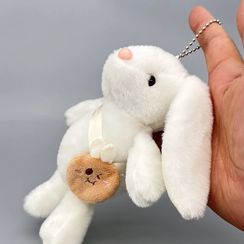 Porte-clés en peluche lapin à longues oreilles pour enfants, jouets animaux Kawaii, pendentif de sac, cadeaux de Noël pour filles et amis, mignon