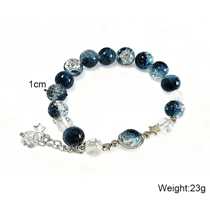 Starry Sky Blue Acrylic Beads Bracelets for Women Silver Color Stars Pendants Elastic Wrist Chain Lovely Hanf Accessories