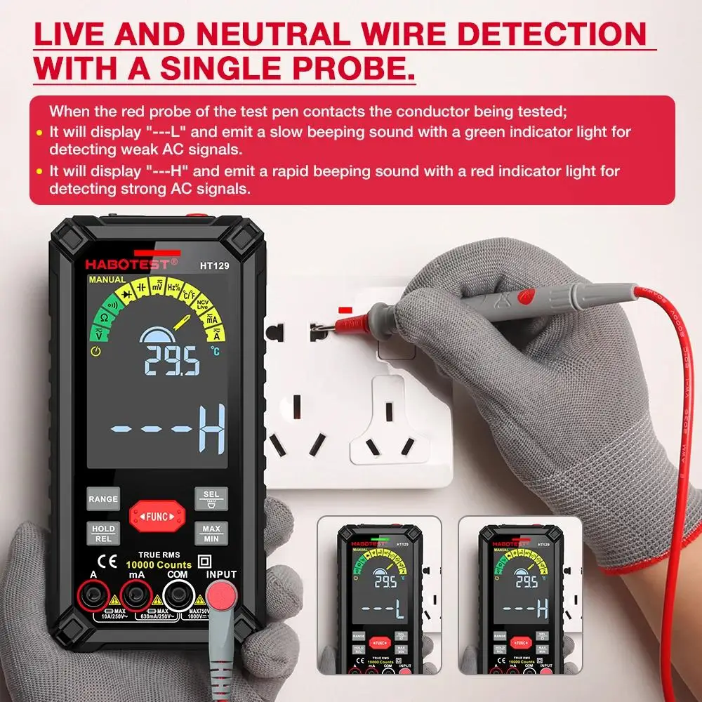 HABOTEST HT129 10.000 Counts Digitalmultimeter Smart Anti-Burn DC AC Spannung Strom True RMS Voltmeter Wiederaufladbarer Multitester – Detail 7