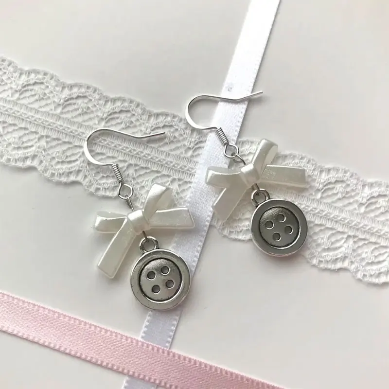 button bow dangle earrings gift aesthetic