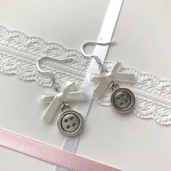 button bow dangle earrings gift aesthetic