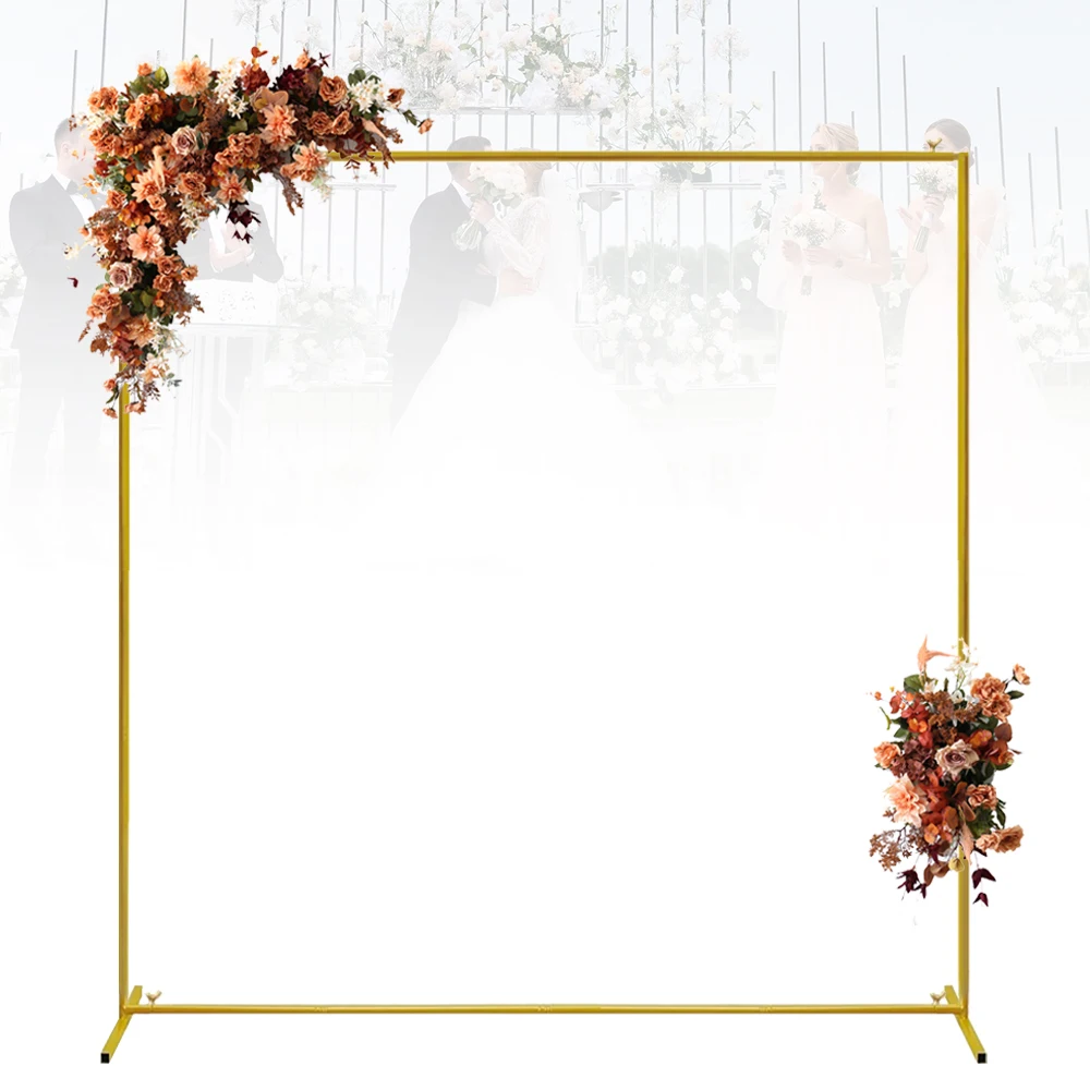 Arche de ballons carrée en métal doré 2x2m, design détachable, support de toile de fond pour mariage, fête d'anniversaire, cérémonie