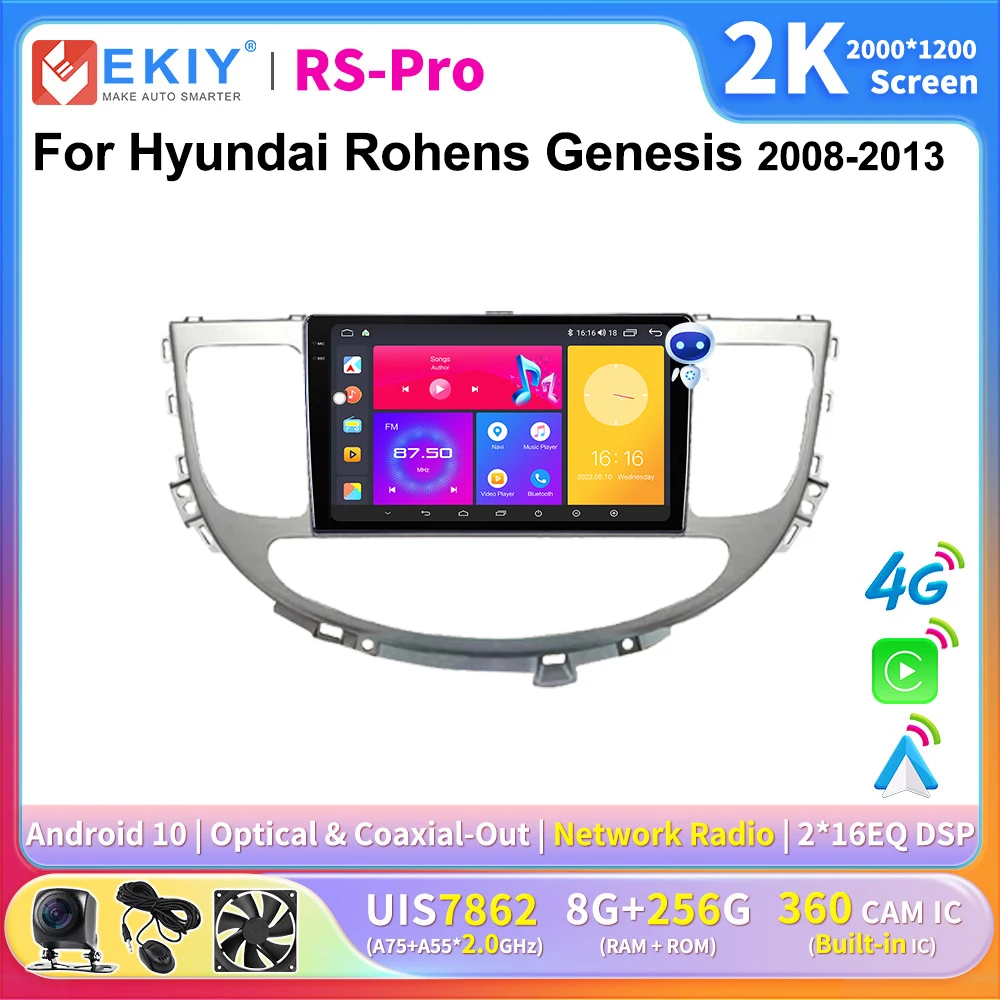 

EKIY 2K Screen CarPlay Radio For Hyundai Rohens Genesis 2008-2013 Android Auto 4G Car Multimedia Player Stereo GPS Navi Ai Voice