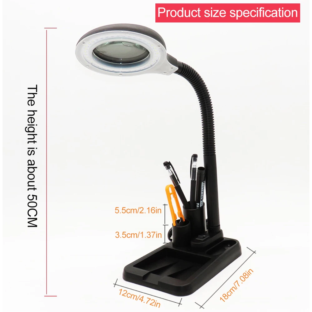 5X 10X Magnifying Glass With 40 LED Light Illuminated Magnifier Lamp Loupe Reading/Rework/Soldering Table Lamp EU Plug