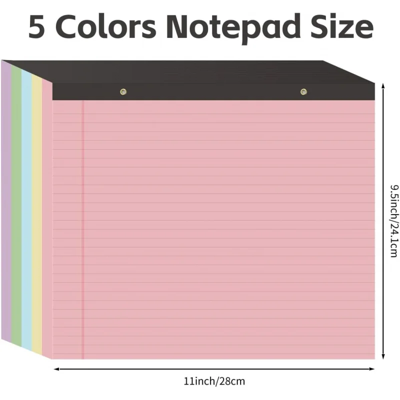 (5 Pads 11 x 9.5 Legal Pads College Ruled Notepad, Colored Lined Paper Pads, 50 Sheets/Pad, Colors Pastel Writing Pads Sch