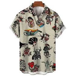 3D retro digital printed men's lapel short sleeved shirt