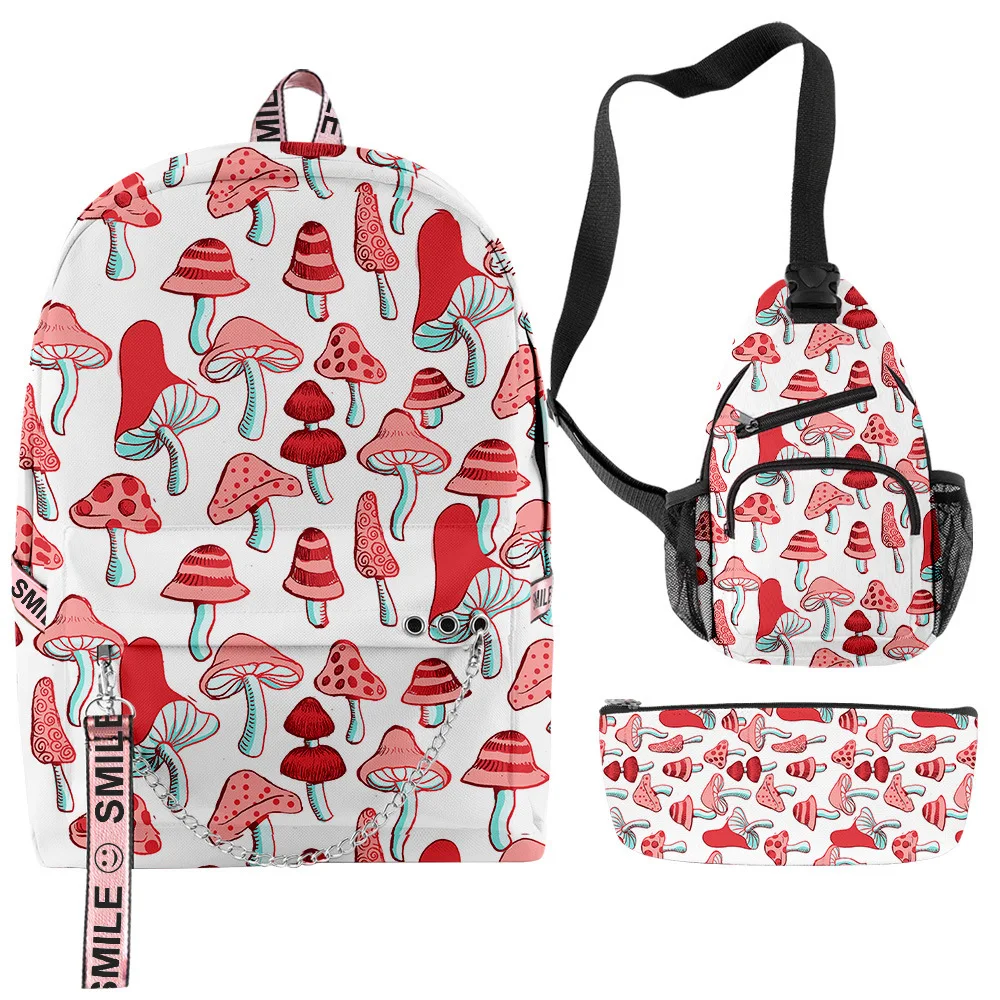 Popular Novelty Trendy Cool Creative food 3D Print 3pcs/Set School Bags multifunction Travel Backpack Chest Bag Pencil Case