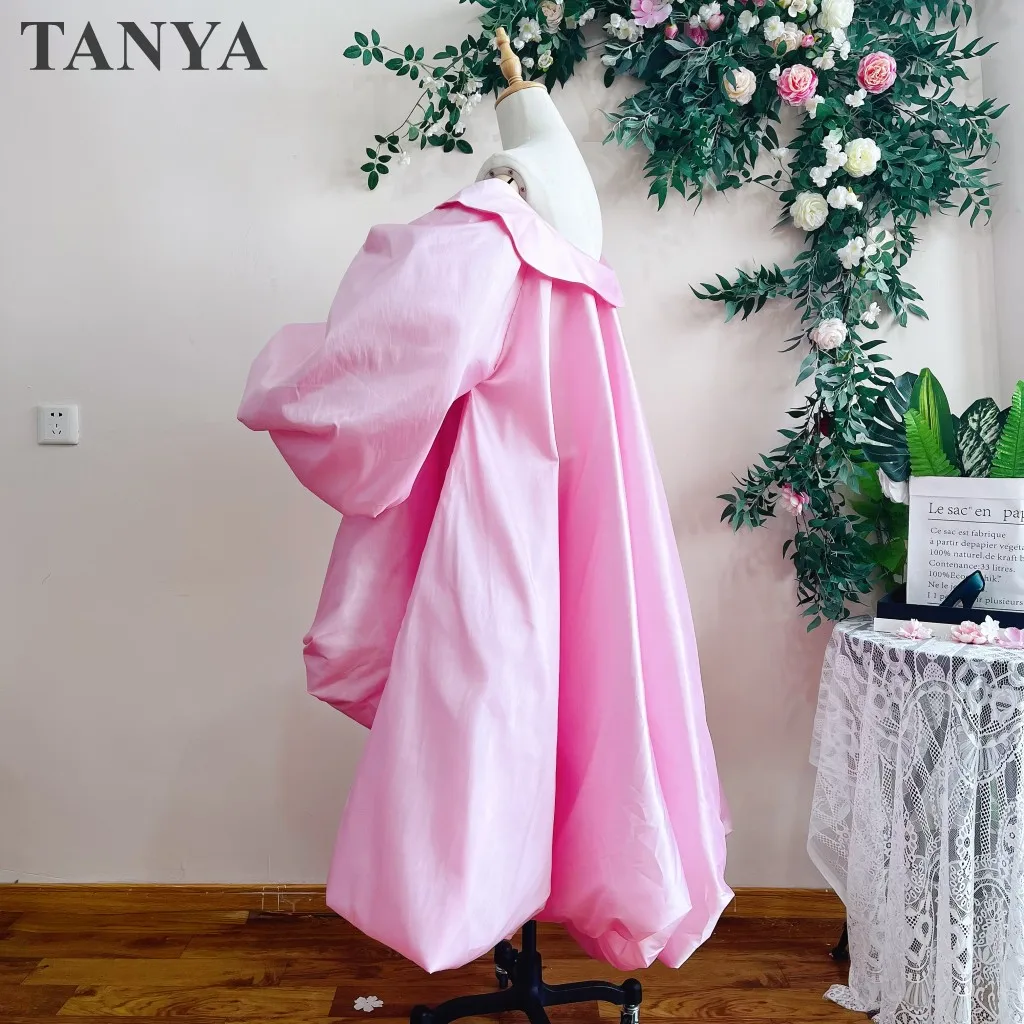 Capa de boda de tafetán rosa, mangas hinchadas, envolturas para novias, capa de novia alta y baja, accesorios, abrigo de novia, chaqueta personalizada