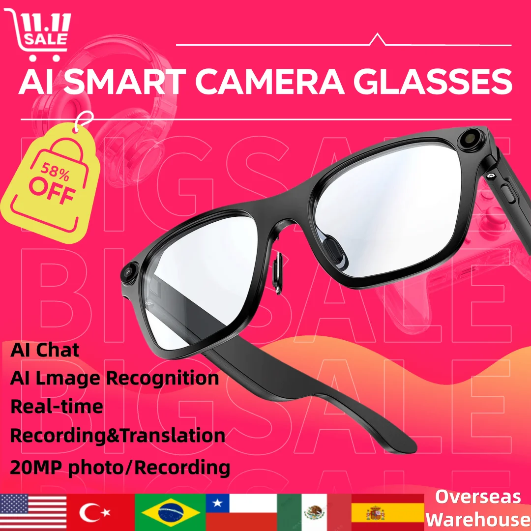 4K HD AI النظارات الذكية كاميرا بلوتوث دعوة مساعد صوتي التحكم Al lmage التعرف Al Chatgpt تسجيل ترجمة الرجال الهدايا