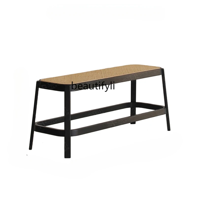 Nordic Solid Wood Dining Chair Rattan Homestay Hotel Leisure Bench Natural Rattan Chair Combination