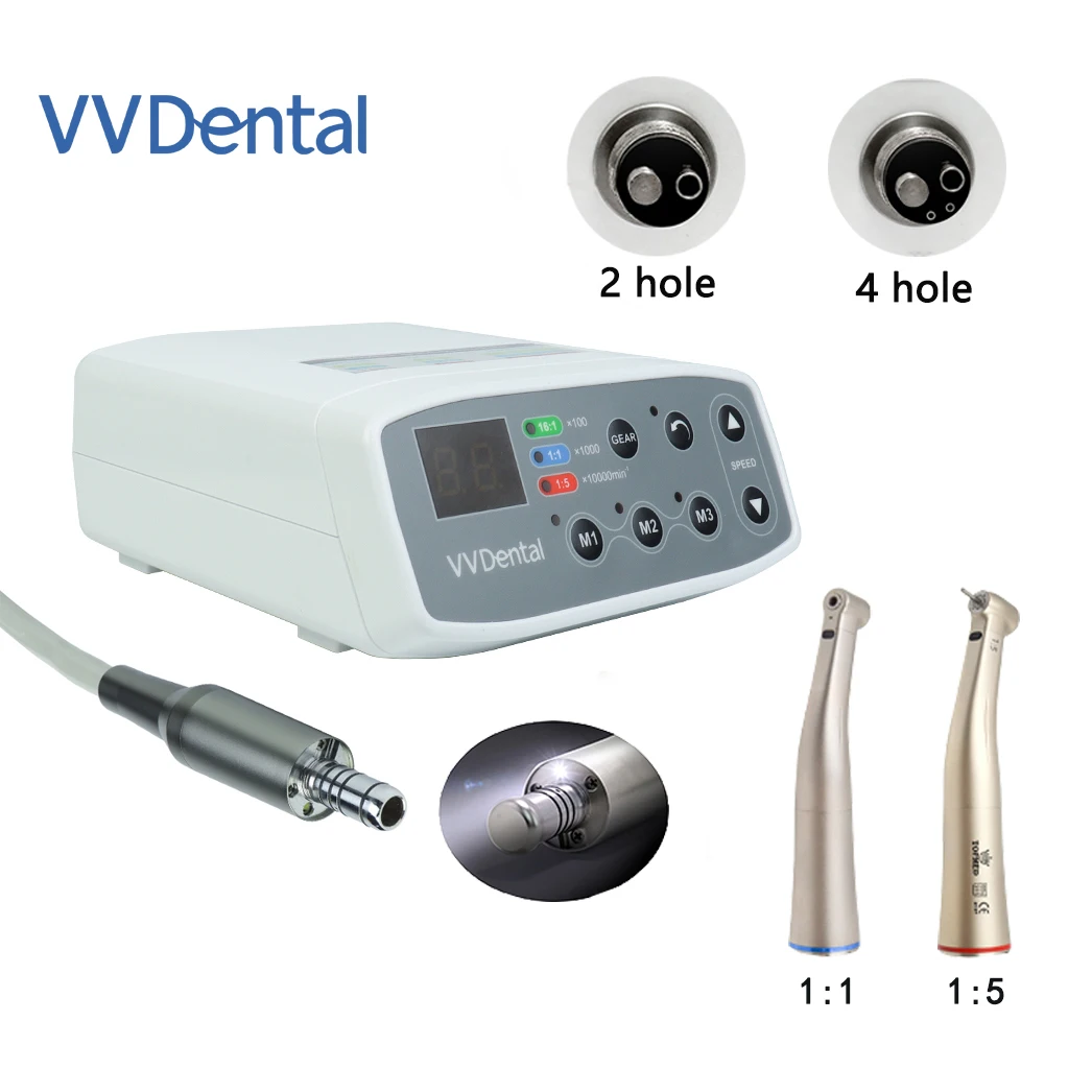 

VVDental Dental Electric Brushless LED Micro Motor Brushless with 1:1/1:5 Fiber Optic Contra Angle Handpiece Dentist Equipment