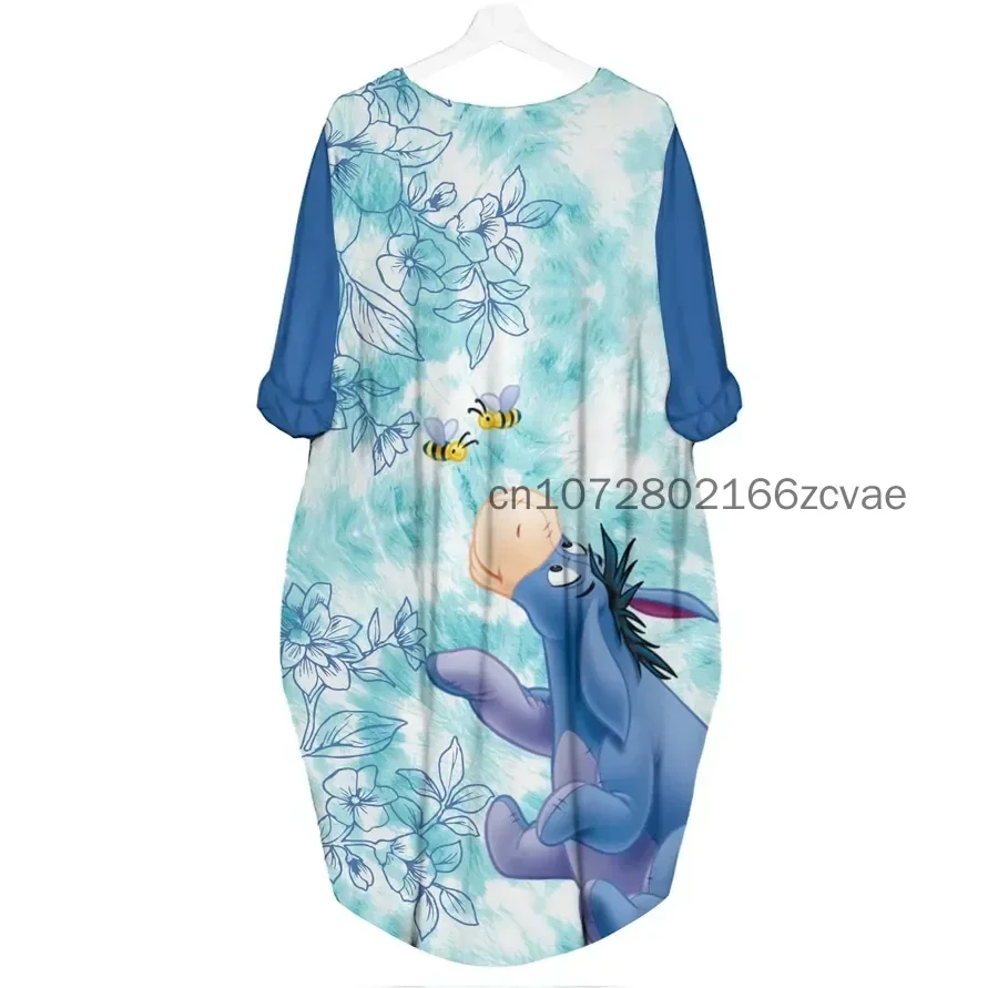 2024 New Eeyore Women\'s Batwing Pocket Dress 3D Printed Disney Stitch Oversize Fashion Street Dress Long Sleeve Sleeping Dress